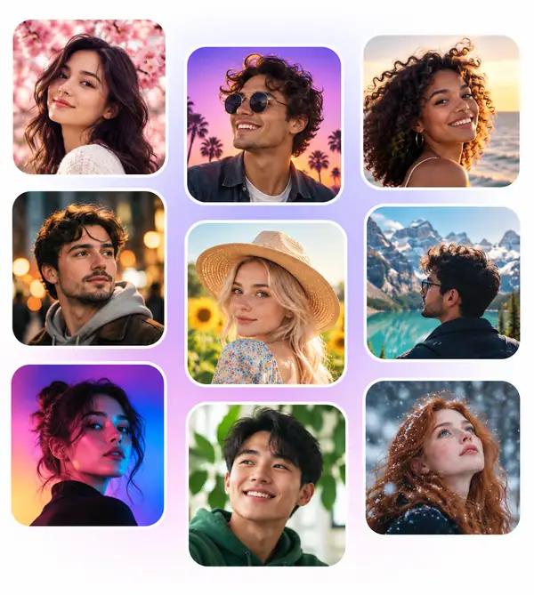 Un collage de retratos creativos para fotos de perfil y diversos estilos fotográficos